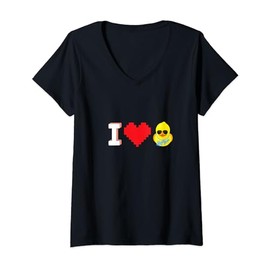 Womens I Love Ducks cool hip hop duck eyeglass Heart animal lover V-Neck T-Shirt