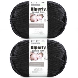 6 Super Bulky Velvet Chenille Yarn for Crocheting - 2 Skein of 200g/7 oz - Ultra Soft Heavy Weight Chunky Knitting Yarn for Baby Blankets, Amigurumi, Home Decor（Black，2 Skein）