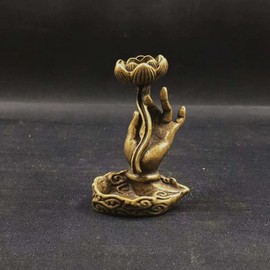 JAGTRADE Incense for Burner Buddha Hand Lotus Backflow Incense Holder Metal ?Censer for Home Bedroom Living Room Decoration, 6x3.9x2.3cm