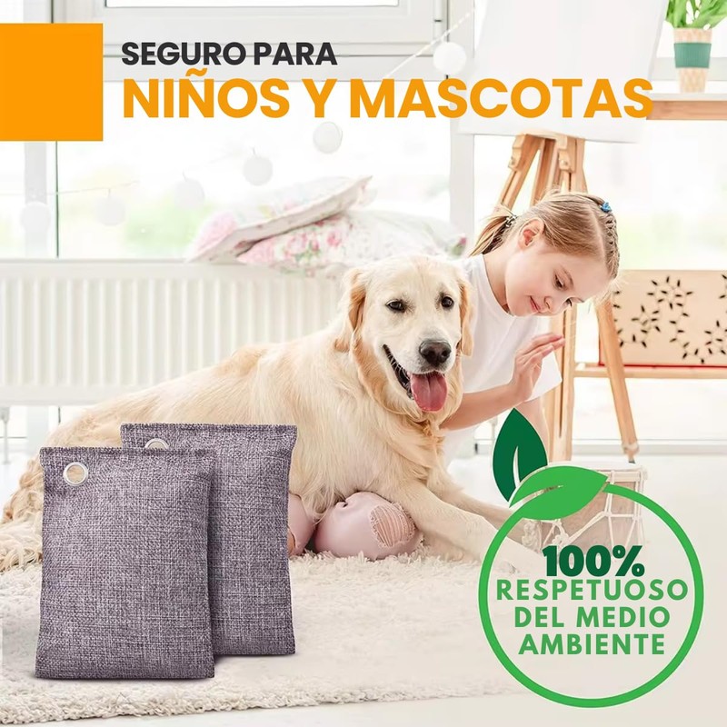 Kit bolsas Purificadoras Carbón Activado 100% Natural Biodegradable Bambú Remueve