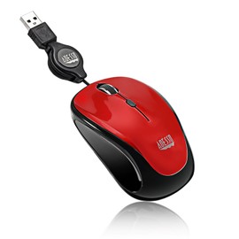 Adesso Retractable Mini Mouse iMouse S8B with Built-in Scroll Wheel, Adjustable DPI, Multi-Color LED Backlight, and Enhanced Optical Sensor (Red)