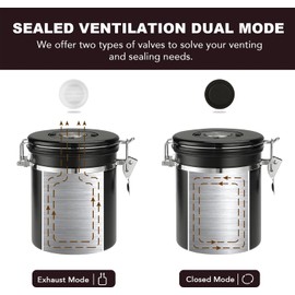 ShanSon Coffee Canister Airtight Coffee Container Stainless Steel Coffee Bean Storage Container with Scoop Coffee Canister for Beans Grounds Sugar Flour Tea Cereal,22OZ, Black