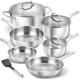 KOCH SYSTEME CS Stainless Steel Pots and Pans Set, 10 Piece Stainless Steel Cookware Set for Professional Cooking, Kitchen Cookware Sets, Induction Compatible Cookware Set 10 Pcs, Pots and Pans