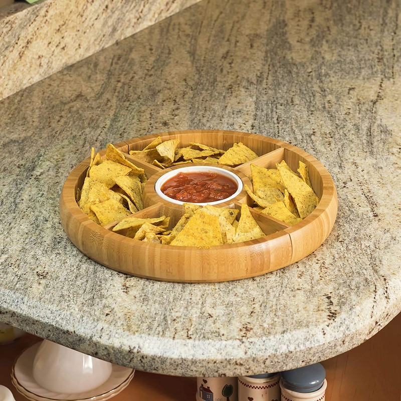 Bamboo Charcuterie Board/Cheese Board Chip and Dip Divided Bowl/Serving Platter