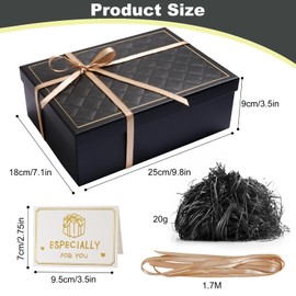 Gift Box with Lid 25 x 18 x 8.5 cm, Gift Box with Bows, Gift Box Set, Greeting Cards, Raffia Hamper Shreds for Wedding, Birthday, Christmas (Black)