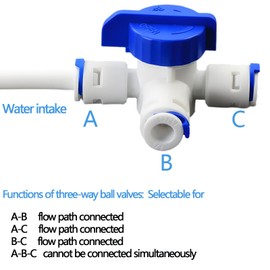 2pcs Water Filter Adapters 1/4" Auto Top Off Three-Way Valve with Switch, Push-to-Connect Outlet Fitting, Quick-Connect Plastic Pipe Connector for Reverse Osmosis Water Filtration Systems