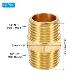 PATIKIL Brass Pipe Fittings Coupler, 6Pcs 1/2" x 1/2" NPT Male Thread Brass Hex Nipple Coupling Reducer Adapter Tubing Connector Adaptor for Water, Air, Oil, Gas Line System