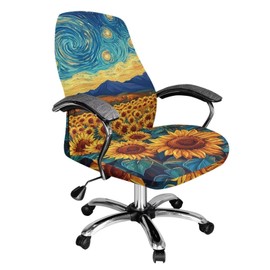 Voxugoniy Office Chair Cover, Sunflower Design Stretchable Computer Chair Cover Waterproof Reusable Backrest Chair Slipcovers Dust-Proof Rotating Chair Protectors for Most Computer Chairs