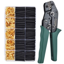 Wire Terminal Crimping Tool Kit Butt Terminals Crimping Plier Ratcheting Crimper with 250PCS U Shape Copper Connectors and 250PCS 3.5mm Heat Shrink Tubing Set