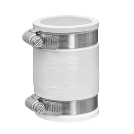 Fernco 1056-150 1-1/2-in. Flexible PVC Pipe Coupling for Cast Iron and Plastic Plumbing Connections in White