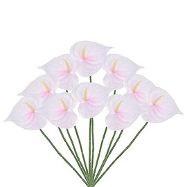 PATIKIL 13" Artificial Anturio Lirio Flores, 10 Paquete Permanentes Flores Florales Arreglos Ramo para Hogar Decoración Novia Boda Festival Fiesta, Rosa Blanco