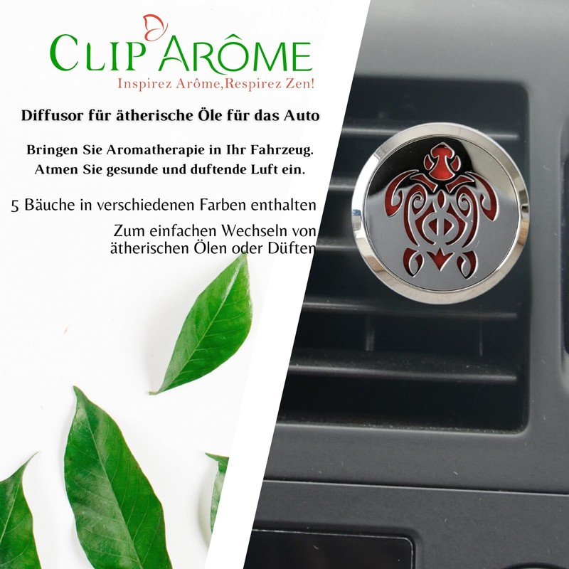 Clip'Arôme Schildkröte Diffusor für ätherische Öle für Auto, aus Edelstahl,