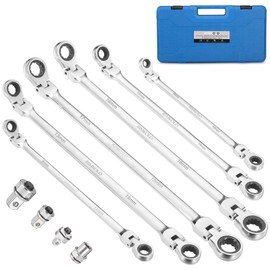 RIMKOLO 6-Piece Extra Long Flex-Head Ratcheting Wrench Set, 72-Tooth Double Box End Wrench Set, CR-V Steel ratcheting wrenches with Metric 8mm - 19mm