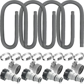 eBoot 4 Set Pool Pump Hose for Above Ground Pool 1.5 Inch Pool Hose 59" Long Pool Filter Replacement Hose with 8 Hose Clamps and 8 Hose Adapters for Swimming Pool Compatible Accessories(Grey)