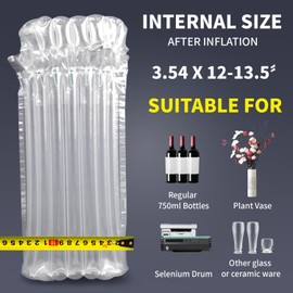 Wine Bottle Travel Protector Bags, 10 Pack Inflatable Air Column Cushion Bubble Wrap, Packaging Sleeves for Wine Bottle Shipping Airplane Transport with Reusable Pump - 12.5 x 4 Inch