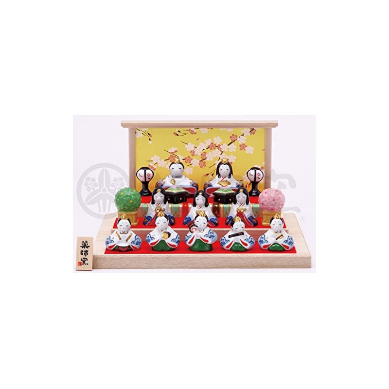 Yakushi Kiln Dyed Nishiki Flower Pattern Decorative Hina (Three Tier