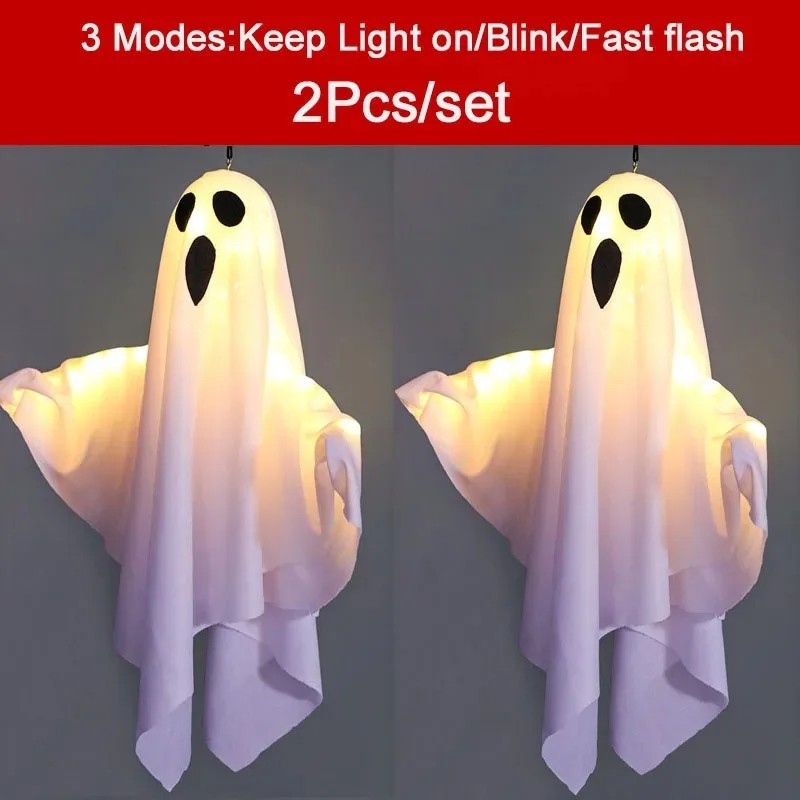 LED Hanging Ghost for Halloween Decor – Light-Up Fabric Horror