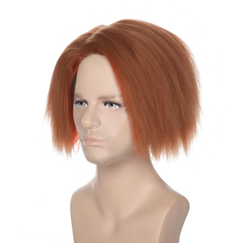 FYXZHUO Men’s Short Golden Brown Straight Wig With False scar