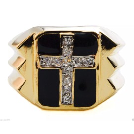 jkc  Cross Ring 11 cz 1.1 Carat 18K Gold Overlay Size 12 T3