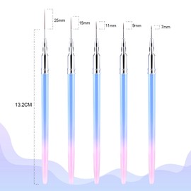 Nail Art Brushes, 5Pcs Nail Design Brushes for Thin Lines, Pattern of Details, Acrylic Nail Art Brush Set for Salon and Home Use(7/9/11/15/25mm)