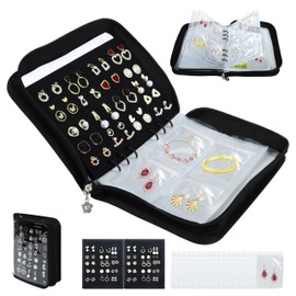 Meneng Earring Travel Case Organizer: Transparent Jewelry Storage Book with 20 PVC Pages + 2 Velvet Sheets - Crush Proof Jewelry Binder for Bloggers
