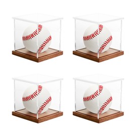 LuxRound Display Case for Baseballs Clear Acrylic Display Stand Holder UV Protection Dust-Proof Memorabilia Display Case (4 Baseballs)