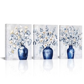 Nachic Wall Floral Wall Art Paintings Vases with Flowers Picture Prints Blue Bathroom Wall Decor (Blue)