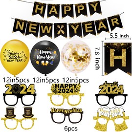 New Year 2024 Decorations New Years Eve Party Supplies 2024 Happy New Year Banner New Year Party Glasses Balloons 2024 Swirl for New Years Eve Party Decorations 2024