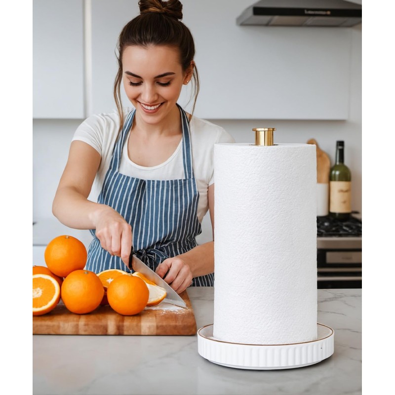 VROOMIUM Gold Paper Towel Holder Countertop, Ceramic Base Easy-to-Clean, 1.5