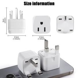 2 Pack US to UK Travel Plug Adapter, Type G, 3 Pin Grounded Wall Outlet Power Adapter for Scotland, British London, England, Hong Kong, Ireland and More (White)