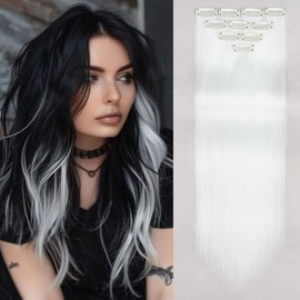 PARXITN Coloured Hair Extensions 10 Pieces 50 cm Beige Clip-In Hair Extensions for Women Party Highlights Multicoloured Synthetic Straight Hairpieces for Christmas Costume Party