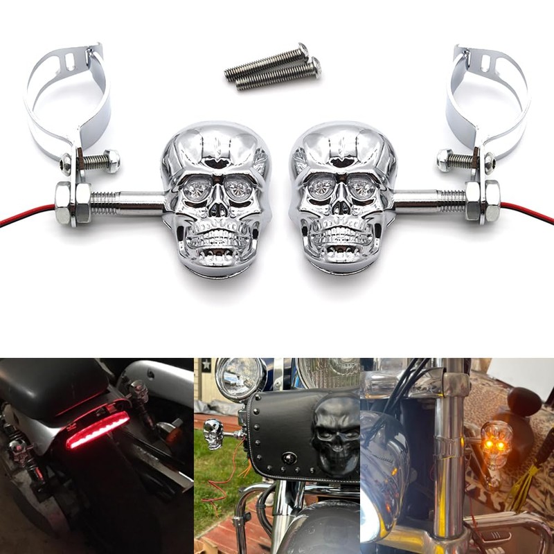 kucehiup Skull Head LED Amber Turn Signal Motorcycle Turn Signals