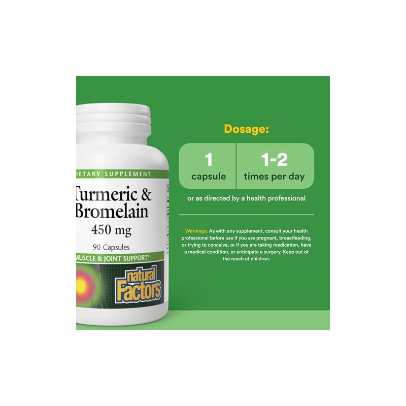 Natural Factors - Turmeric & Bromelain 450mg, Superior Standardized Extracts,