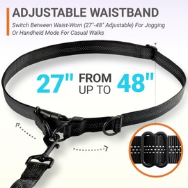 JoyPetto Hands-Free Dog Leash for Medium/Large Dogs - Waist-Worn & 2-Handle Design, Shock-Absorbing Bungee, Reflective, Black