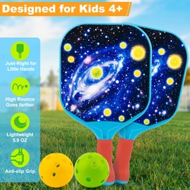 Kids Pickleball Paddles - Galaxy Design, Lightweight, Durable Grip for Small Hands, Yard Games Outdoor Toys Set for Kid Ages 4 5 6 7 8 Year Old Boy Girl and Family, Birthday Gift, Child-Size, Beginner