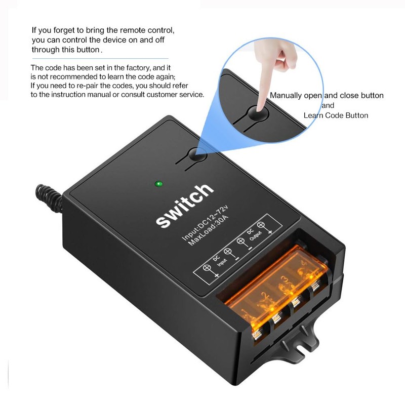SRDKG 12V Remote Switch with 30A Relay, 12 Volt Wireless
