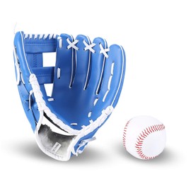ZYYRSS Baseball Glove Sports Batting Gloves with Soft Solid PU Leather Thickening Jug Softball Gloves for Teenagers Adults Left Handed Glove (Blue, 10.5 Inches)