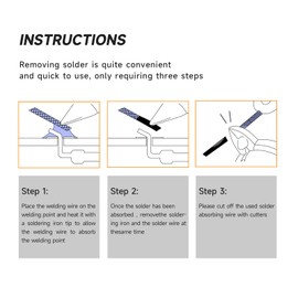 TOWOT Solder Wick Braid With Flux No-Clean Electronic, Desoldering Wick Braid Remover.Desolder Soldering Kit 2mm W 0.08'' L 9.8'(3PCS)
