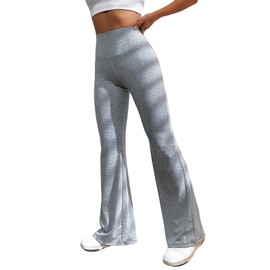 SOLY HUX Women's Flare Leggings High Waisted Sweatpants Bell Bottoms Bootcut Yoga Pants Solid Light Grey XS