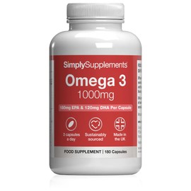 Pure Omega 3 1000mg Capsules | Supports Heart, Brain & Eye Health | Rich in Omega 3 Fatty Acids | 540mg of EPA and 360mg of DHA per Serving | 180 Capsules = 2 Months’ Supply | Made in The UK