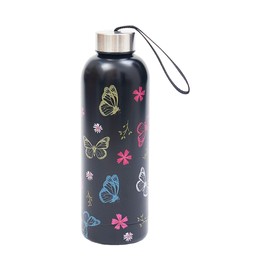 Eco Chic Reusable Thermal Bottle Stainless Steel Leakproof Insulated Water Bottle (Monarch Butterflies Black)