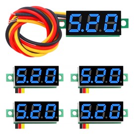 YIXISI 5 PCS DC 0-100V Gauge Tester 0.28", 3 Wires Mini Digital LED Voltmeter Display with Reverse Polarity Protection and Accurate Pressure Measurement Voltage Tester (Blue)