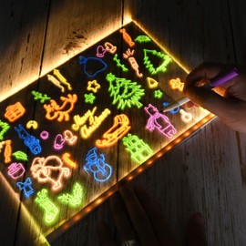 Large LED Note Board with Colors, Acrylic Dry Erase Message Board Light Up LED Drawing Board with Adjustable Stand and 7 Colors Pens LED Illuminated Neon Letter Message Board for Home Office School