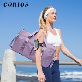 CORIOS Nylon Travel Duffel Bag Sport Duffel Bag Weekend Shoulder Bag Women/Men Large Gym Tote Bag Overnight Bag Carry On Luggage Hospital Bag with Shoes Compartment and Wet Pocket Light Purple