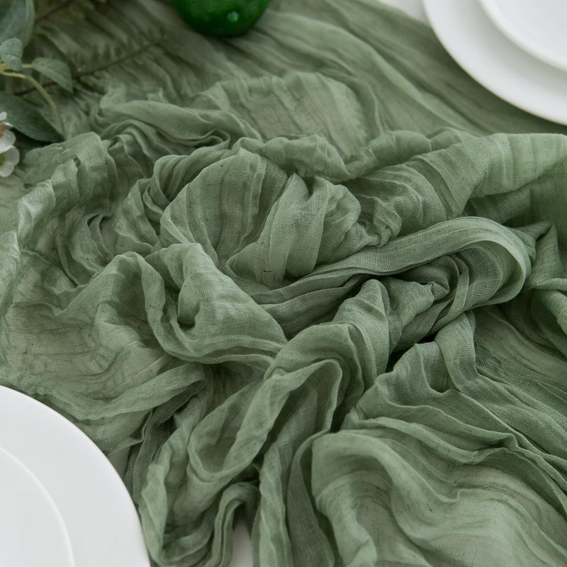 CHUQING Cheesecloth Table Runner Sage Green 27 x 118 Inch