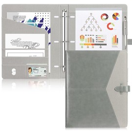 Toplive Padfolio 3 Ring Binder (1'' Round Ring) Business Portfolio Folder for Interview, School, Conference and Presentation, Gray