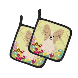 Caroline's Treasures Easter Papillon Sable White Pair of Pot Holders, 7.5HX7.5W, Multicolor