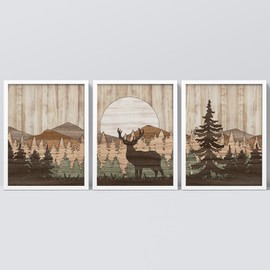 SIGNWIN Framed Mountain Forest Wall Art, Set of 3 Moose Deer Sunset Colorful Wall Decor Prints, Nature Wilderness Wall Décor for Living Room, Bedroom - 8"x10" White