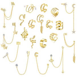 PATISORNA 20 Pcs Ear Cuff Earrings for Women Cuff Chain Earrings Helix Cartilage Cuff Wrap Earring Non Piercing Earring Jewelry