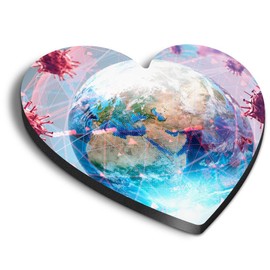 1x Heart MDF Magnet 6cm - World Globe Map Pandemic Virus - Fridge Locker Office Whiteboard Toolbox #52517
